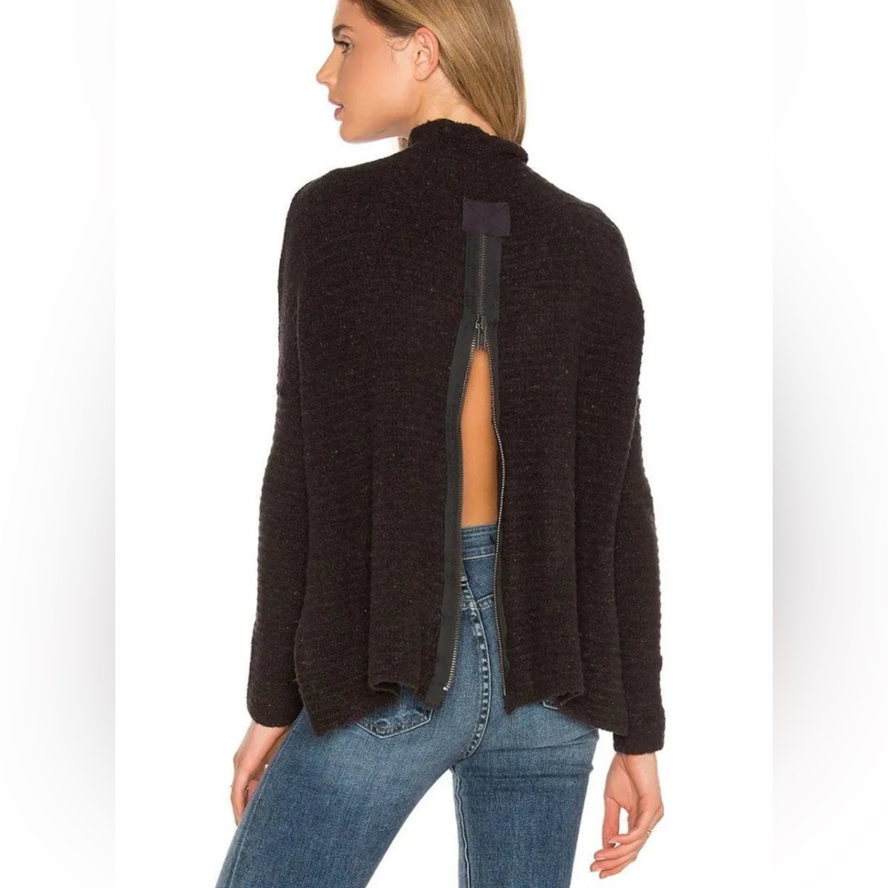 Free People Arctic Fox Sweater XS charcoal wool blend zipper oversized - Picture 2 of 14